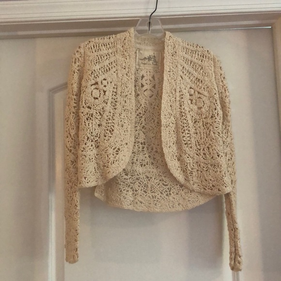 Angel Of The North Sweaters - Anthropologie x Angel of the North Odessa Crochet Open Weave Cardigan Size XSP